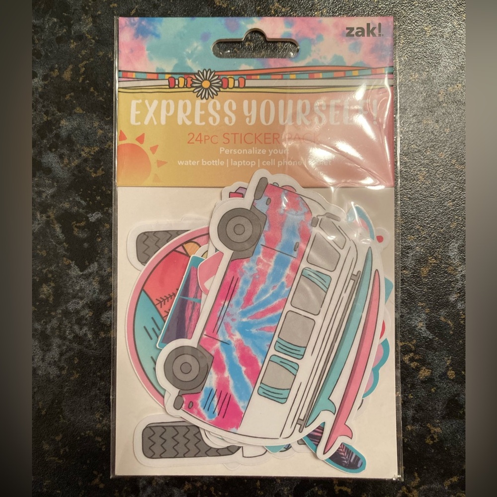 🕶️🩴🚐🥤📷🐢🎒 24pc Pack Zak! Express Yourself Fun Travel Waterproof Vinyl Stickers